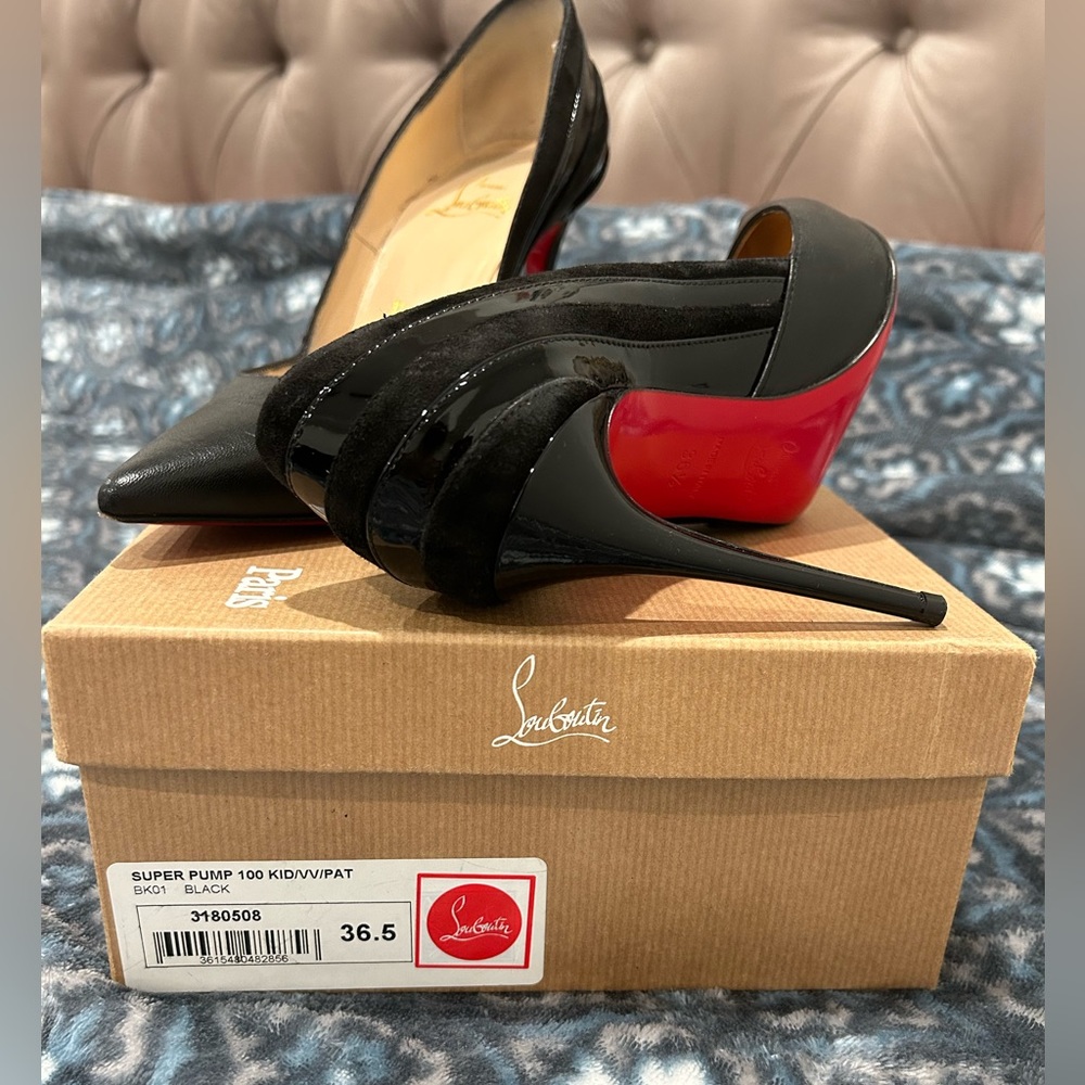 Super pump 100 black and suede and leather louboutin heels